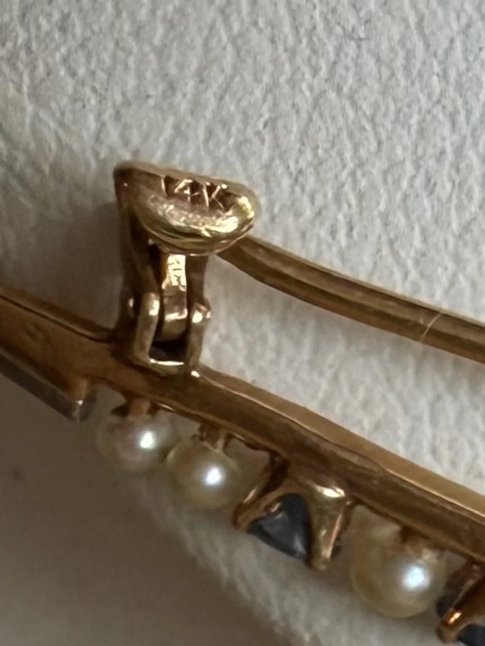 Antique 14k Sapphire & Seed Pearl Brooch Pin